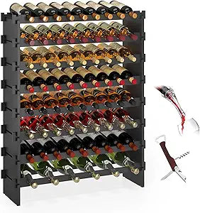 WISUCART Wine Rack Freestanding Floor Bamboo Stackable Wine Storage Racks Wall Mounted, Modular Wine Bottle Stand Holder Display Shelf for Cabinet, Kitchen, Bar (Black)