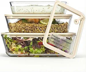 Vase and Vessel Non-Toxic Glass Storage Container Set, Borosilicate Glass, Tempered Glass Lids, Baking Pan, Airtight, Vented, Microwave, Oven & Dishwasher Safe, (Rectangular, Set of 3)