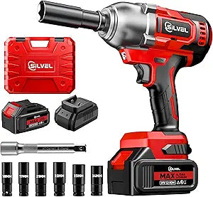 SILVEL Cordless Impact Wrench, MAX 650N.M Brushless Impact Gun 1/2 inch, 4.0Ah Battery, 6 Sockets, 3300RPM Impact Driver wih Fast Charger