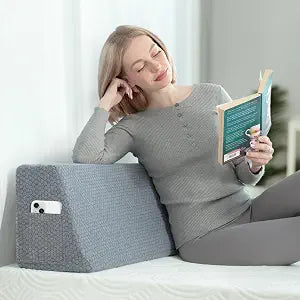Wedge Bolster Pillow - Ergonomic Memory Foam Reading & Gaming Pillow for Back, Neck, Hip Pain Relief - Removable Washable Cover for Bed, Couch, Floor, Gray Twin Size(36"x9"x12")