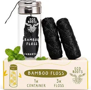 ECO ROOTS Bamboo Floss, Natural Dental Floss Refill, Charcoal, 3 Rolls