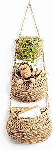 Hanging Fruit Basket, 3 Tier Woven Jute Wall Hanging Basket for Organizing, Hanging Produce Basket for Fruit & Vegetable Storage, Boho Kitchen Decor, Wall Basket Storage for Kitchen, Bedroom, Bathroom