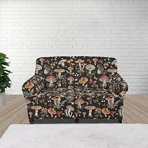 1 Piece Sofa Cover for Kids and Pets, Mushroom Butterfly Print Couch Cover, Stretchy Sofa Covers 2 Cushion Couch Skin Friendly Breathable, Decorative Furniture Protector