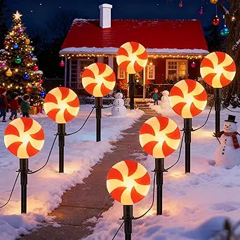 Abeja C9 Christmas Candy String Lights, 14FT Christmas Pathway Lights Plug in with 8 LED Candy Bulb, Pathway Lights Outdoor for Patio, Yard, Garden, Lawn Decoration-2 Sets