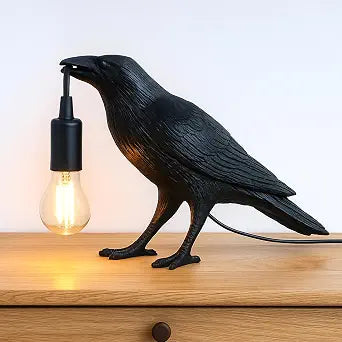 Crow Lamp Holding Light Bulb, Raven Bird Halloween Table Lamp Home Decor, Dark Academia Gothic Styling, Victorian Lifelike Novelty Animal, for Bedside Bedroom Living Room Desk Floor, 11.6 x 6.9 inches