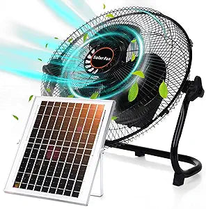 Tujoe 15000Mah 12 Inch Solar Panel Powered Fan, 2 in 1 Solar Panel or AC Charger Powered Fan 12W 9V Portable for Chicken Coop Greenhouse Household Exhaust Camping Travel Outdoor(Black)