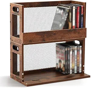Jetec 2 Set Metal & Wooden DVD Storage Box Movie Holder Shelf Tape Display Racks with Carrying Handles, Organizer Shelf for Video Game Cases, CDs, Each Set Can Store Up to 26 Pcs DVDs