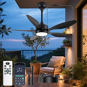 46 inch Waterproof Outdoor Ceiling Fan with Lights and Remote, IP65 Hanging Gazebo Fan with 3CCT, 6 Speed DC Motor, Black Wet Rated Plug in Ceiling Fan with Cord for Patios, Porch, Pergola