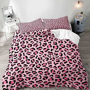 LUVIVIHOME 3PCS Pink Leopard Duvet Cover Queen, Teen Girls Bedding, Cheetah Print Bedding, Africa Safari Animal Pink Comforter Bedspread Quilt Cover, Girly Cute Bedroom Decor for Women, 2 Pillow Shams