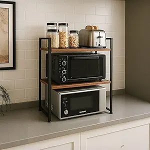 3-Tier Heavy Duty Microwave Stand, Carbon Steel Kitchen Shelf Countertop Organizer, Holds Up to 200 lbs, Space Saving Microwave Oven Rack for Kitchen Storage, Fits Most Microwaves (20.5" Width)