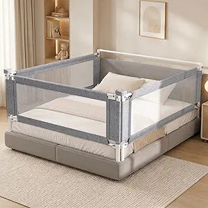 3-Piece King Size Bed Rail for Toddlers - Adjustable Baby Bed Rail Guard, Kids Safety Bed Rail for King Size Bed (78.7"x78.7"x74.8"-Grey)
