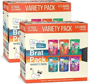 Weruva Cats in The Kitchen Pat The Brat Pack Variety Pack, 3oz Pouches (24 Pack)  Grain-Free Wet Cat Food, Duck, Chicken, Beef & Seafood Recipes in Hydrating Pure