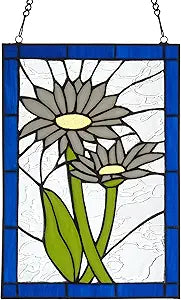 RIVER OF GOODS 11.25" H Tiffany-Style Daisy Stained Glass Window Panel
