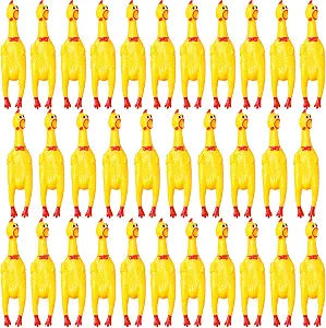 Honoson 32 Pcs 12'' Rubber Chicken Dog Toy Squeeze Screaming Chicken Toy Novelty Squeaky Squawking Loud Noise Makers for Adults Dogs Pets Reduce Separation Stress Anxiety (Yellow)