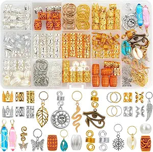 200 Pcs Hair Beads Jewelry, Dreadlock Jewelry for Hair Braids, Hair Accessories Gem Crystal Hair Charms, Metal Hair Coils Rings, Gold and Silver Hair Pendants, Braid Cuffs, Clips