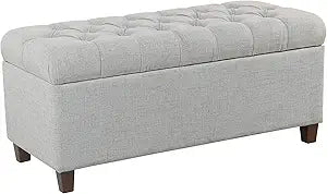 Homepop Home Decor Tufted Ainsley Button Storage Ottoman Bench with Hinged Lid Ottoman Bench with Storage for Living Room & Bedroom, Light Blue 18x40x18 Inches