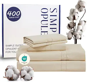 Simple&Opulence 100% Egyptian Cotton 400 Thread Count King Sheets-4 Pc Long Staple Pure Soft Sateen Weave Set-16 Deep Pocket Cooling Luxurious Bed Sheet with Double Hemstitch(Beige,King)