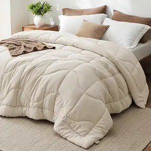 Bedsure Queen Comforter - Comforters Queen Size for All Season, Ultra-Soft Quilted Down Alternative Comforter & Prewashed Duvet Insert, Blanket for Bed with 4 Tabs, Machine Washabl, Cream, 88x88 in