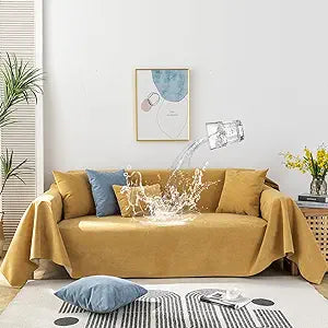 STACYPIK Waterproof Mustard Couch Cover for Loveseat, Non Slip Jacquard Sofa Cover Waterproof, Anti Scratch Pets Furniture Protector for 2 Cushion Couch, Recliner Couch Protector Living Room-71X90IN