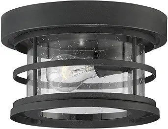 Savoy House 5-369-10-BK Barrett Farmhouse Clear Seeded Glass Circle Outdoor Flush Mount, 1-Light 60 Watt, 6" H x 10" W, Black