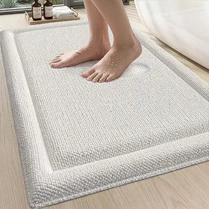 DEXI Memory Foam Bath Mat 36x24, Soft Absorbent Chenille Bathroom Rug, Non Slip Quick Dry Bath Mats for Bathroom, Thick Plush Floor Carpet for Tub Shower, Sink, Ivory
