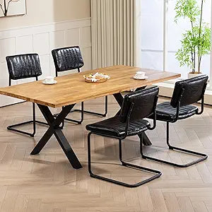 AVAWING Cantilever Dining Chairs Set of 4, Mid Century Modern Dining Chairs with Armless Backrest Comfy Chairs for Dining Table PU Leather Upholstered Dining Room Chairs for Kitchen Living Room, Black