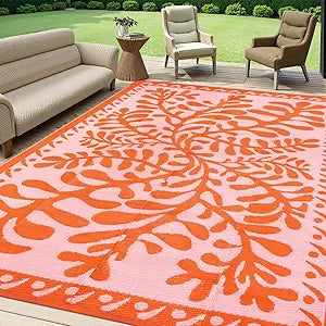 Anidaroel 8x10 Outdoor Rug for Patios Clearance, Waterproof Camping Rug for Outside RV, Reversible Plastic Straw Outside Rugs, Large Outdoor Area Rug for Garden, Camper, Pool Deck(Orange,8x10)