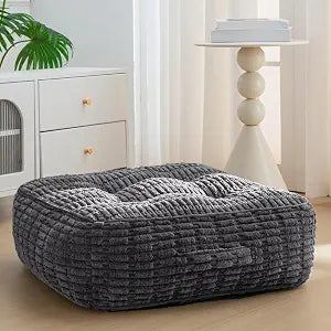 HIGOGOGO 8" Floor Pillow Cushion for Adults, Meditation Cushion Pillow, Blended Corduroy Cover, Large Square Floor Sitting for Tatami Living Room or Yoga, 22x22 Inch, Dark Grey