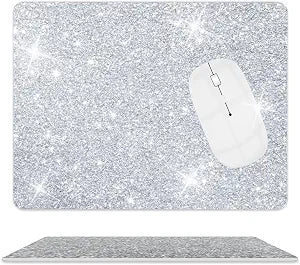 Mouse Pad Diamond Silver Glitter Sparkle Mousepad Bling Desk Accessories Gaming Bling Rubber Pads for Laptop, One Size