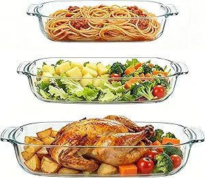 Rectangular Glass Baking Dish, Glass Baking Pan 3-Piece Set,Oven & Microwave Safe Bakeware,Food Container for Cooking Lasagna, Dishwasher & Fridge Safe Kitchen Baking Set (3.9qt,2.7qt and 2qt)