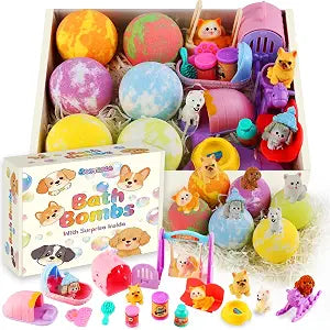 Bath Bombs for Kids with Toys Inside, 6 Pack Kids Bath Bombs with Puppy Dolls & Dog Pretend Playset Bath Toys���Surprise Birthday Gifts for Girls Boys, Bubble Bath Fizzies Ball Gift Set