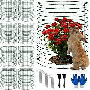 8 Pack Plant Protectors from Animals, 12''x16'' Metal Plant Cages for Outdoor Plants, Garden Plant Protector with Stakes & Zip Ties, Keep Rabbits Squirrels Out, Plant Cage for Flowers Vegetables