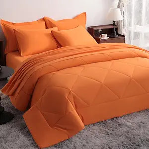 NTBAY Queen Comforter Set with Sheets, 7 Pieces Soft and Breathable Queen Bedding Set, Bed in a Bag, Down Alternative Comforter Set Solid Color All Season, Queen Bedding Set, Orange
