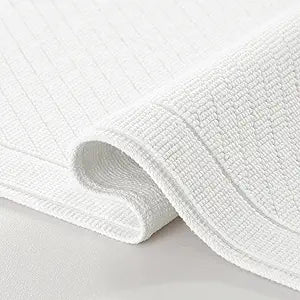 Arkwright 100% Cotton Bathroom Rug - High Absorbent Stylish Textured Woven Design Bath Mat, Slip Resistant Backing for Shower and Bathtub Floor, 24x36 in - White