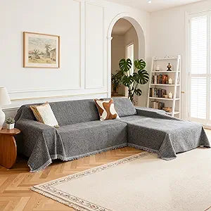 MEETSKY Sectional Couch Cover, 2 Pieces Sofa Covers Washable, Chenille Couch Covers for 2 Cushion L Shaped Sofa Slipcover Multi-Use Furniture Protector for Dogs (X-Large, 71"x118"+71"x118", Dark Grey)