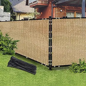Sand 6FT X 50FT Outdoor Privacy Screen Fence & Mesh Shade Net Cover, Ideal for Garden and Backyard - Enhances Privacy for Fencing & Chain Link, Perfect for Patio Privacy Wall, SlatsFreestanding