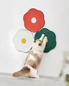 Wall Mount Cat Scratching Pads 3-Pack for Cats - Flower Design in Sunny Egg, Red & Green, Easter Gift for Cat Lovers, Space-Saving Home Decor that Saves Furniture