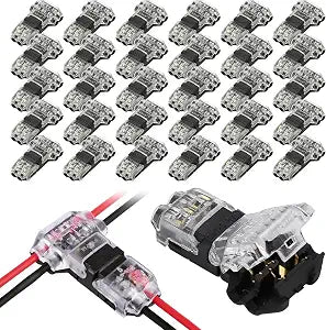 30PCS T Tap Wire Connectors for 18-22 AWG Wires, 3 Way 2 Pins Low Voltage Splice Connectors,Solderless No Wire Stripping Quick Wire Splitter Connectors, No Stripping Required