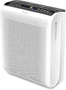 AROEVE Air Purifiers for Bedroom Home Large Room Up to 1504 Ft┬▓, 5 Layer Filter for Smoke Pollen Allergies Pet Dander Odor, Air Quality Monitor, Sleep Mode, Timer for Office, Dorm, Kitchen, MK07 White