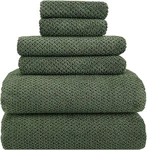YTYC 29x59 Inch Bath Towels Set of 6 Large, Super Soft Lint Free Lightweight Microfiber Shower Towels for Bathroom 80% Polyester (Olive Green, 6 Piece)