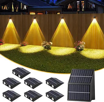 High Brightness Solar Fence Lights Outdoor, Larger Size Solar Lights with Dual Solar Panels, Waterproof Fence Lights Solar Powered for Stair, Step, Yard, Patio, Wall (8 Pack)
