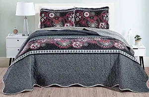 Masterplay 3-Piece Quilt Set, King Size, Black Red Grey White Floral
