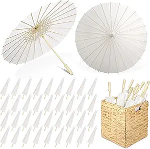 Aodaer 36 Pieces White Paper Umbrella 33 Inches Decorative Oiled Umbrella with Foldable Storage Box Chinese Japanese Parasol Umbrellas for Wedding Bridal Props Party Decor DIY Painting Craft