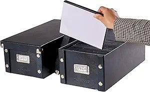 Snap-N-Store DVD Storage Box - 2 Pack - Durable 6 x 8.2 x 16.5 Inch Movie Organizers - Disc Holders with Lids to Store up to 52 DVD Cases - Black.