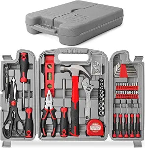 Hi-Spec 54pc Red Household Tool Kit  Essential DIY Hand Tool Set with Toolbox for Home, Garage, Office, Basic Repairs, First Apartment, New Home & Everyday Home Improvement