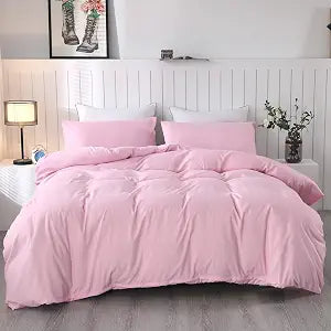 SDIII 3PCS Light Pink Duvet Cover Queen Set, 1 Queen Duvet Cover Pink and 2 Pillowcase, Soft Duvet Cover Queen Size Pink with Zipper and Corner Ties