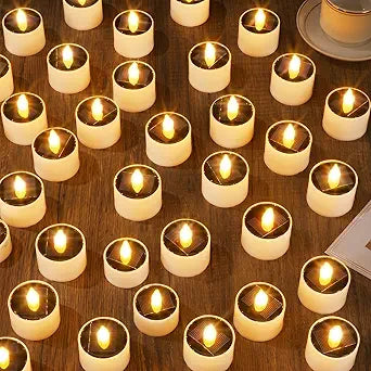 Retisee 24 Pcs Solar Power Tea Lights Outdoor Waterproof, Dusk to Dawn Outdoor Lighting, Flameless Reusable LED Tea Light Candles for Lantern Garden Party Camping and Home Decor, 2.3" x 2"(Yellow)