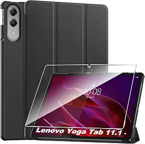 Case for Lenovo Yoga Tab 11.1'',Protective Case with [1 Pack] Tempered Glass Screen Protector, [PU Leather] [Protective Ultra Thin][Stand Function] [Anti Scratch]-Black