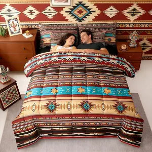 Bohemian Aztec King Size Comforter Set with Sheets Western 7 Piece Bedding Set Retro Southwestern Bed in a Bag, Arrow Western Star Geometric Sriped Bed Sets African Nordic Style Boho Decor,Warm Taupe