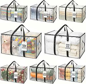 ClearSpace Heavy Duty Moving Bags or Storage Bags  Clear Storage Bins with Lids, Large Moving Boxes with Backpack Straps & Zippers  Packing Bags & Moving Supplies for College Dorm- 8 Pack